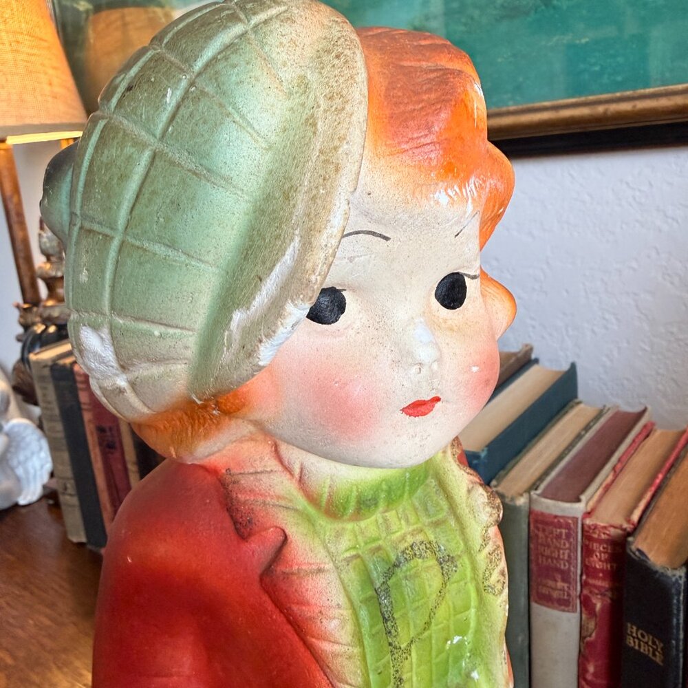 1930s Large Chalkware Carnival Prize Young girl with hat statue - Picture 13 of 17